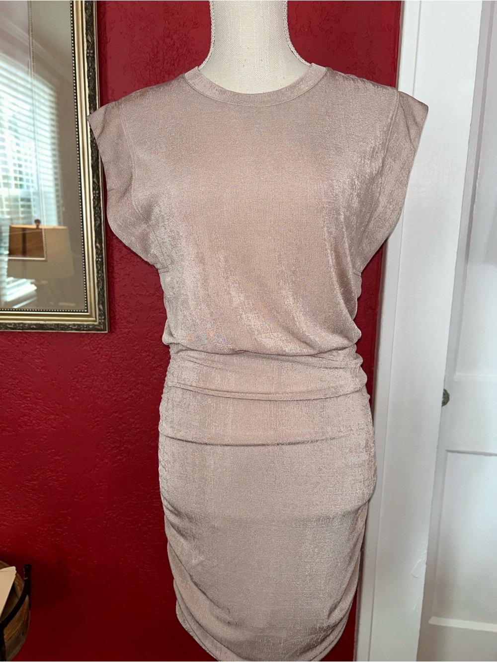 Sleeveless Shimmer Bodycon Dress in Light Taupe by Socialite size XS